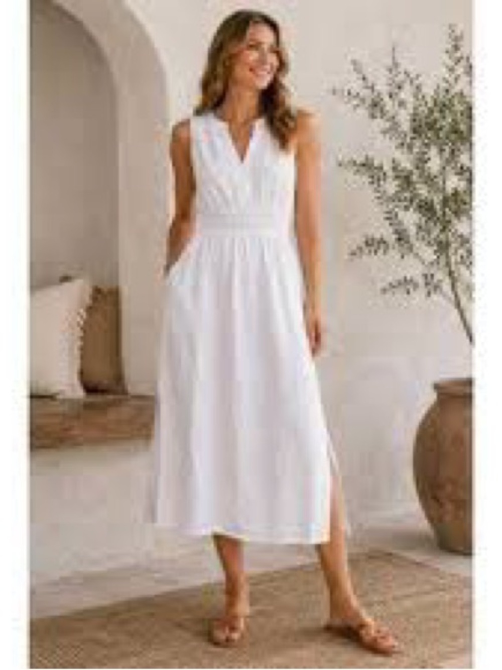 Terzo Millennio 100% Linen White V-Neck Maxi Dress Size Medium